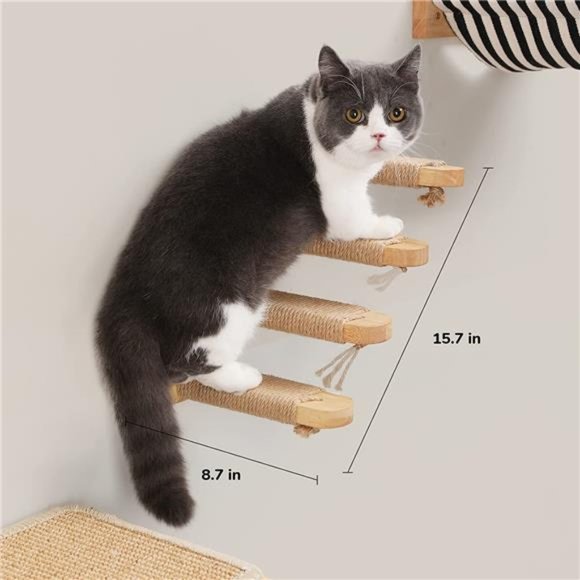 Cat Climbing Shelf Wall Mounted, Four Step Cat Stairway with Jute Scratching - Picture 2 of 6